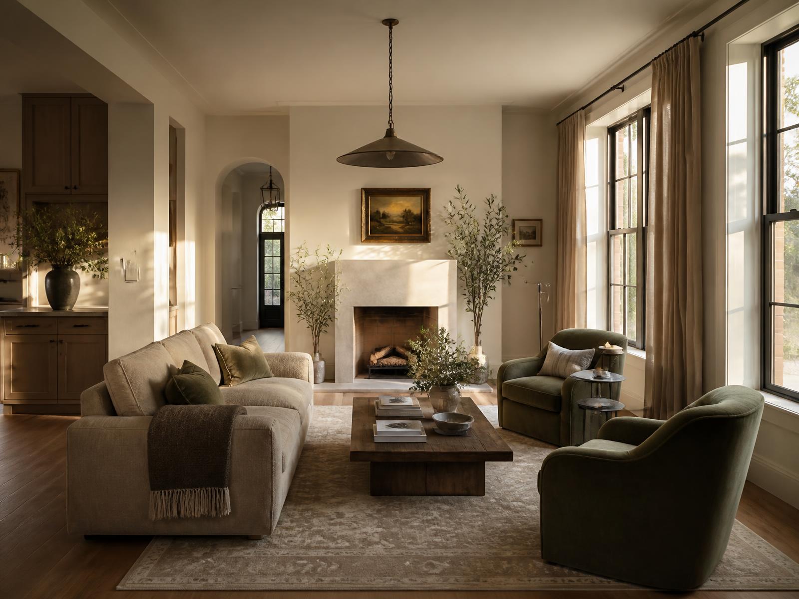 Warm transitional living room in a renovated Baton Rouge home